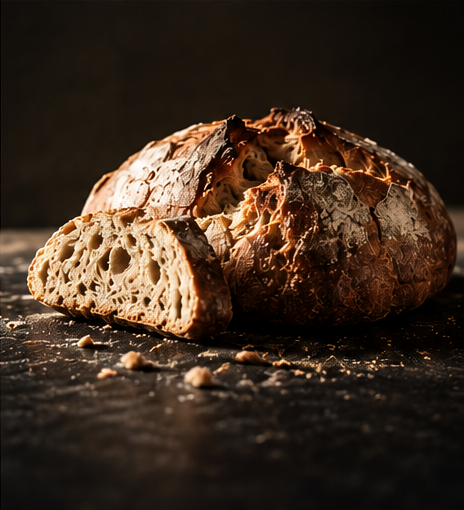 KI-Visualisierung einer Brotscheibe mit großen Löchern in der Krume. Nicht das fotografierte Brot der Beobachtung.
